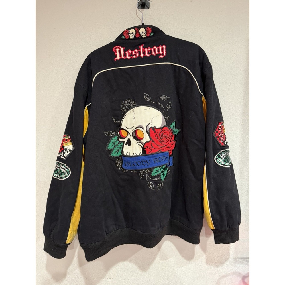 Vintage Y2K Blue Axes Snap Bomber Jacket Skulls Size XL - Picture 12 of 12